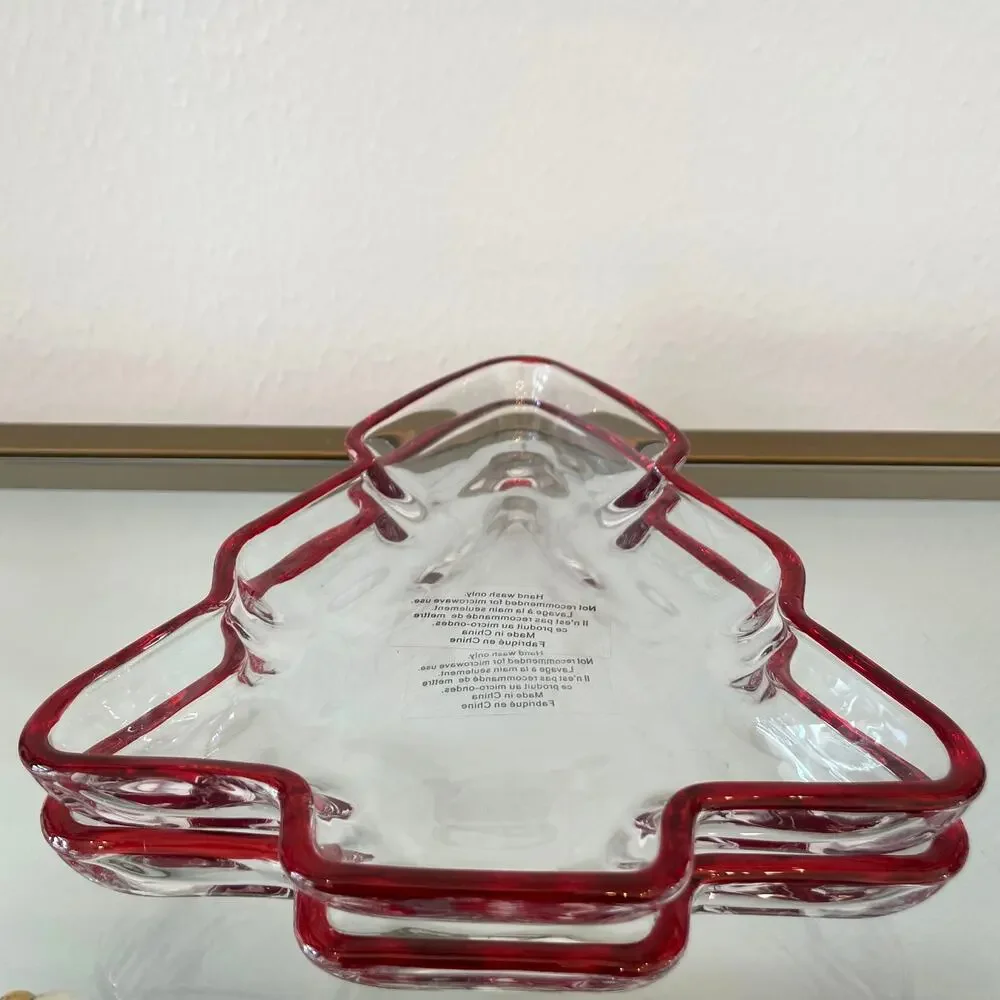 PEPPERMINT SQUARE Set Of 2 Figural Tree Appetizer Plates Holiday Home Decor New